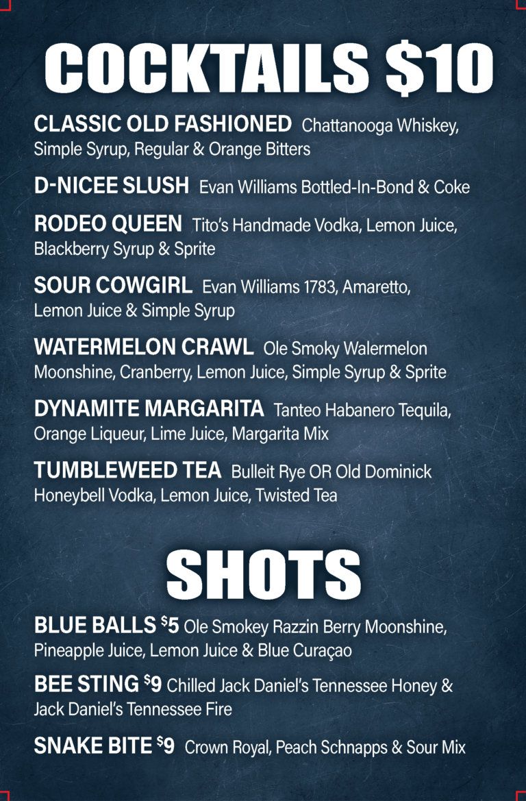 Menu | Whiskey Cowgirl - Chattanooga Bar